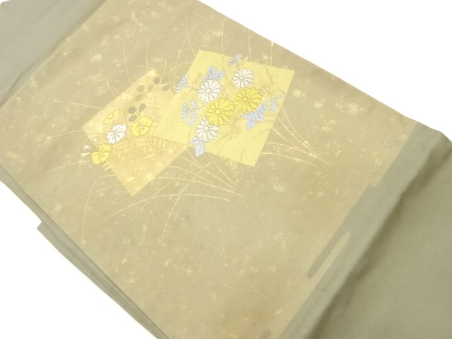 JAPANESE KIMONO / VINTAGE NAGOYA OBI / WOVEN AUTUMN FLOWERS & SHIKISHI PATTERN